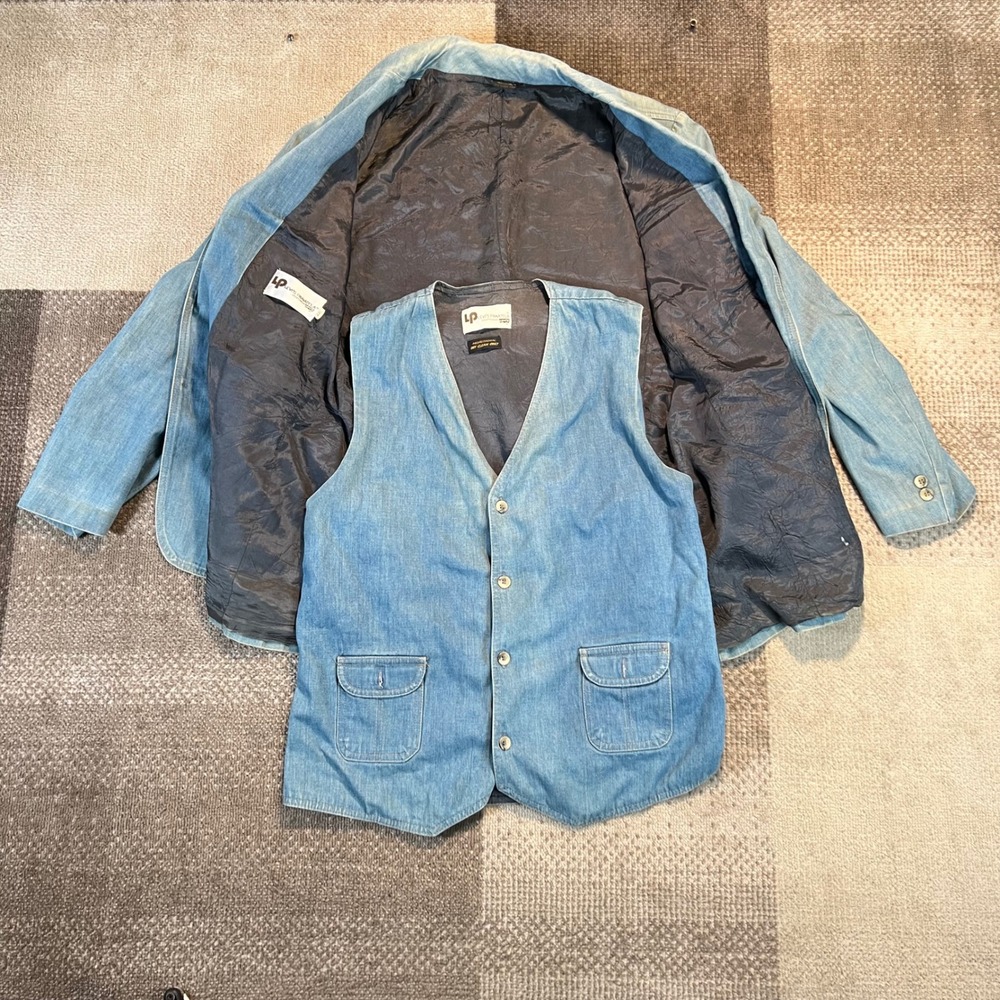 VTG Levis Panatella Men Blue Denim Blazer Jacket 2 Button Sport Coat 44L 2 piece